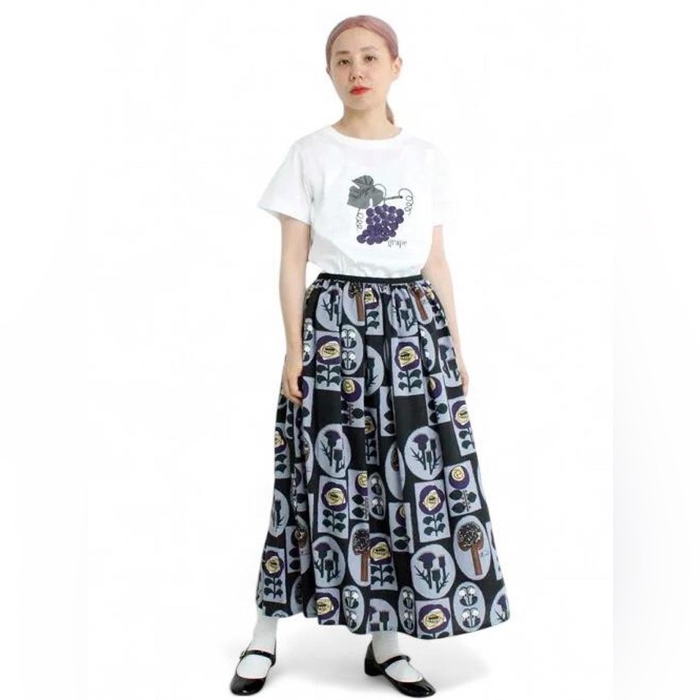 Peu Près Blue Floral Mori Kei Whimsy Maxi Skirt .
